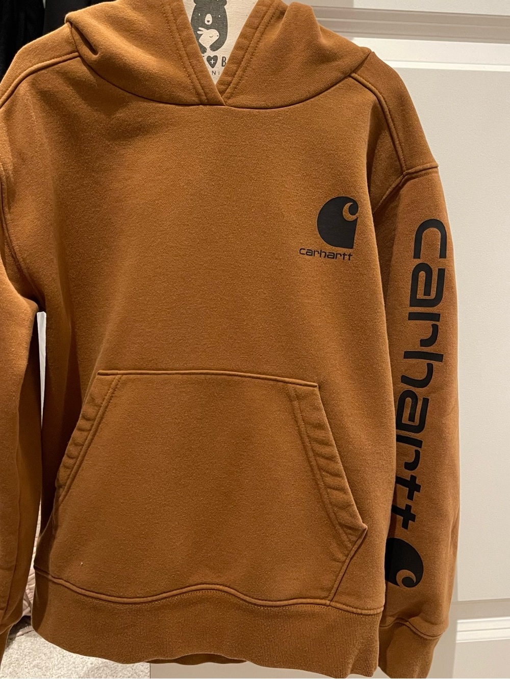 Carhartt Kids Brown Logo Sleeve Hoodie Sweatshirt Size Small